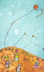 Ilustración de Juan Manuel Lima para el cuento "Esas cosas contagiosas", en el libro El ratón que quería comerse la Luna (Buenos Aires, El Ateneo, 1985)