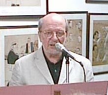 Mordillo habla durante el homenaje
