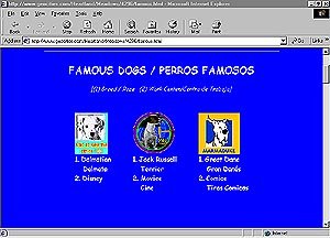 Página del sitio Perros Famosos